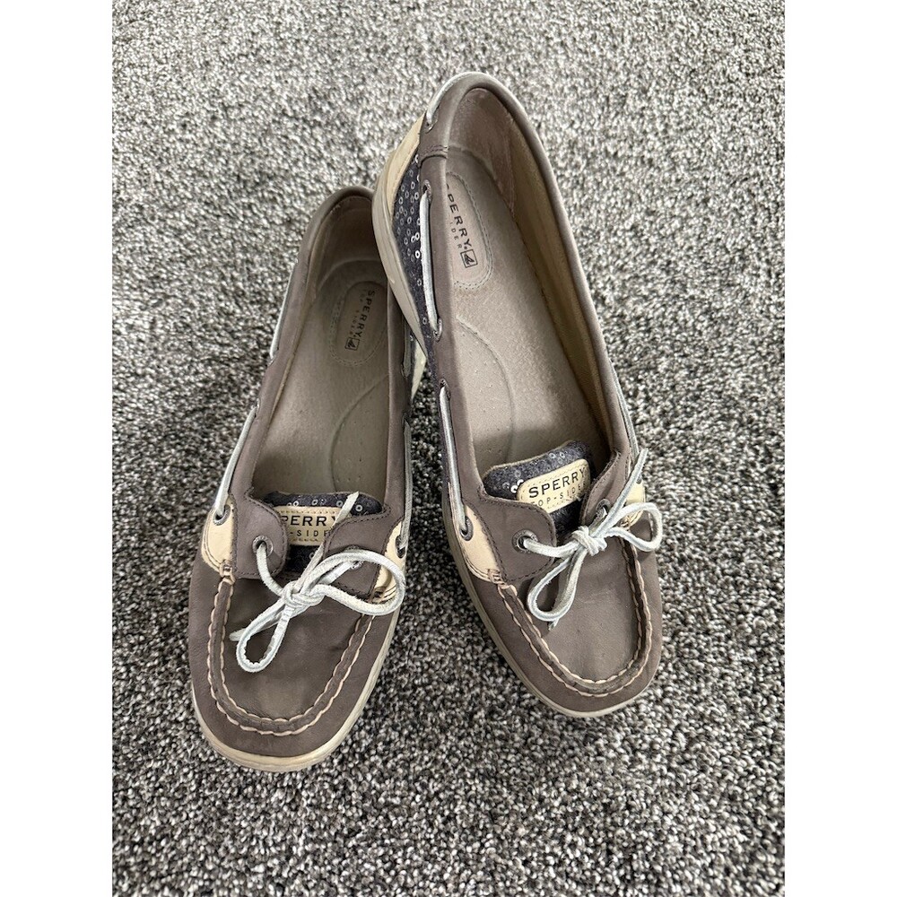 Sperry Top-Sider Angelfish Women's Boat Shoes Gray Taupe Sequin Lace-Up